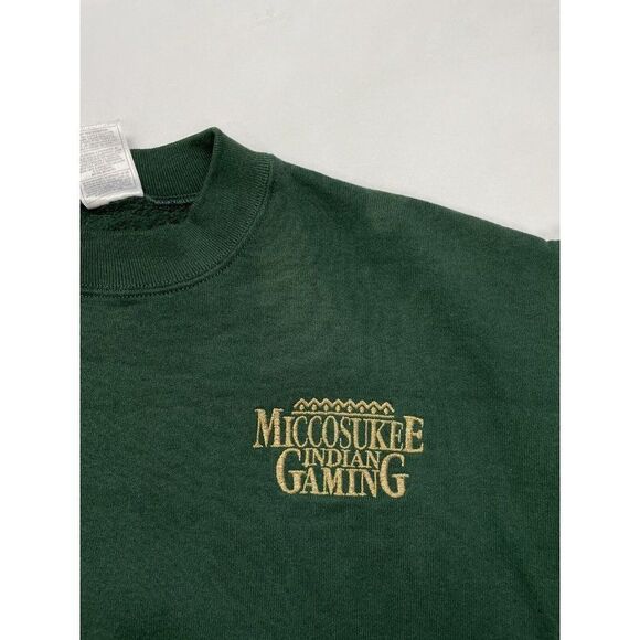 VINTAGE Miccosukee Indian Gaming Sweatshirt Men Medium Green Embroidered - Picture 2 of 5